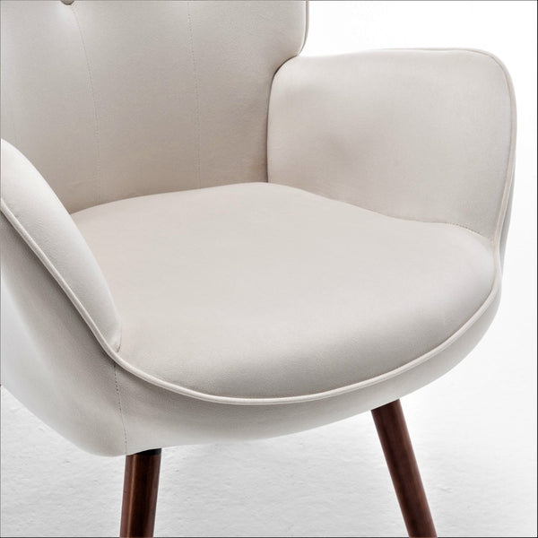 English Elm Mid-Century Modern Wingback Chair Tufted Polyester Upholstery Splayed Wood Legs Ivory B2735P511071