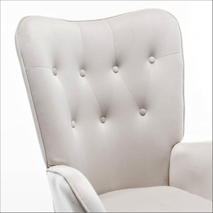English Elm Mid-Century Modern Wingback Chair Tufted Polyester Upholstery Splayed Wood Legs Ivory B2735P511071