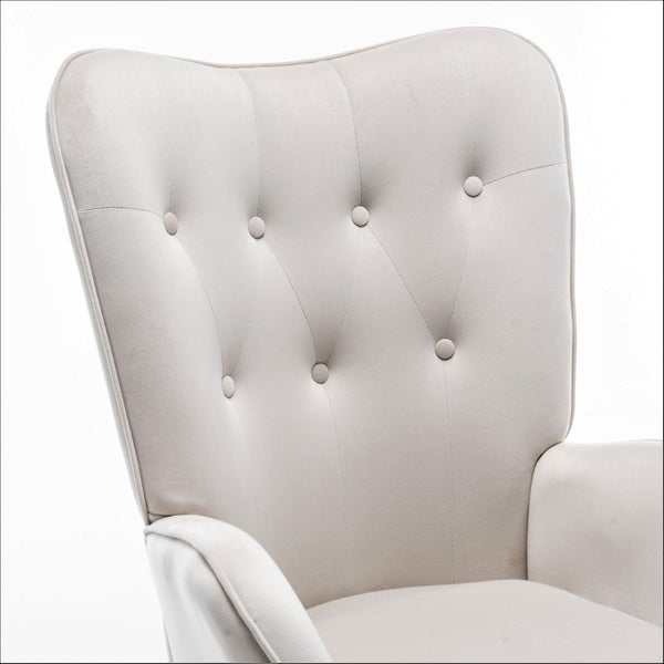 English Elm Mid-Century Modern Wingback Chair Tufted Polyester Upholstery Splayed Wood Legs Ivory B2735P511071