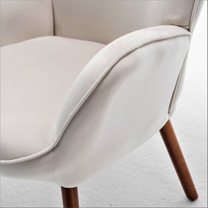 English Elm Mid-Century Modern Wingback Chair Tufted Polyester Upholstery Splayed Wood Legs Ivory B2735P511071