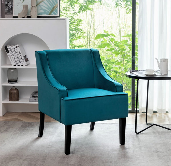English Elm Versatile Solid Wood Accent Chair Velvet Upholstered Tailored Silhouette for Dining Bedroom Teal Blue B2735P511129