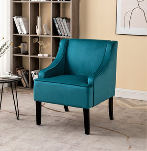 English Elm Versatile Solid Wood Accent Chair Velvet Upholstered Tailored Silhouette for Dining Bedroom Teal Blue B2735P511129