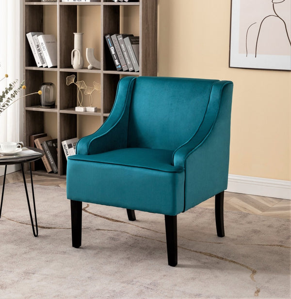 English Elm Versatile Solid Wood Accent Chair Velvet Upholstered Tailored Silhouette for Dining Bedroom Teal Blue B2735P511129