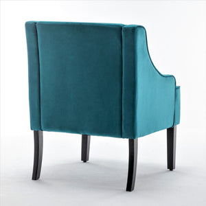English Elm Versatile Solid Wood Accent Chair Velvet Upholstered Tailored Silhouette for Dining Bedroom Teal Blue B2735P511129
