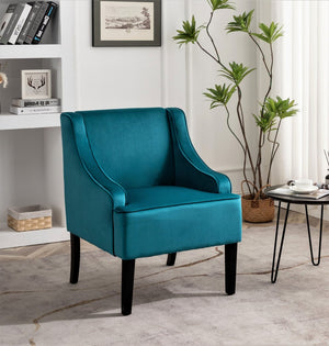 English Elm Versatile Solid Wood Accent Chair Velvet Upholstered Tailored Silhouette for Dining Bedroom Teal Blue B2735P511129