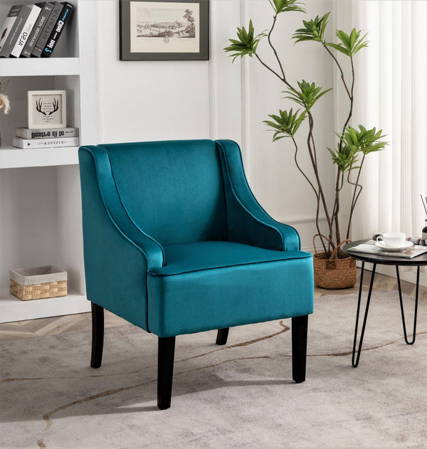English Elm Versatile Solid Wood Accent Chair Velvet Upholstered Tailored Silhouette for Dining Bedroom Teal Blue B2735P511129