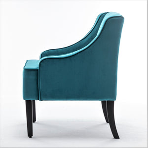 English Elm Versatile Solid Wood Accent Chair Velvet Upholstered Tailored Silhouette for Dining Bedroom Teal Blue B2735P511129