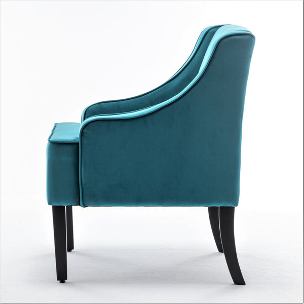 English Elm Versatile Solid Wood Accent Chair Velvet Upholstered Tailored Silhouette for Dining Bedroom Teal Blue B2735P511129