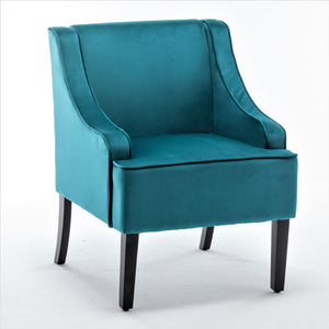 English Elm Versatile Solid Wood Accent Chair Velvet Upholstered Tailored Silhouette for Dining Bedroom Teal Blue B2735P511129