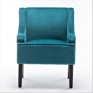 English Elm Versatile Solid Wood Accent Chair Velvet Upholstered Tailored Silhouette for Dining Bedroom Teal Blue B2735P511129