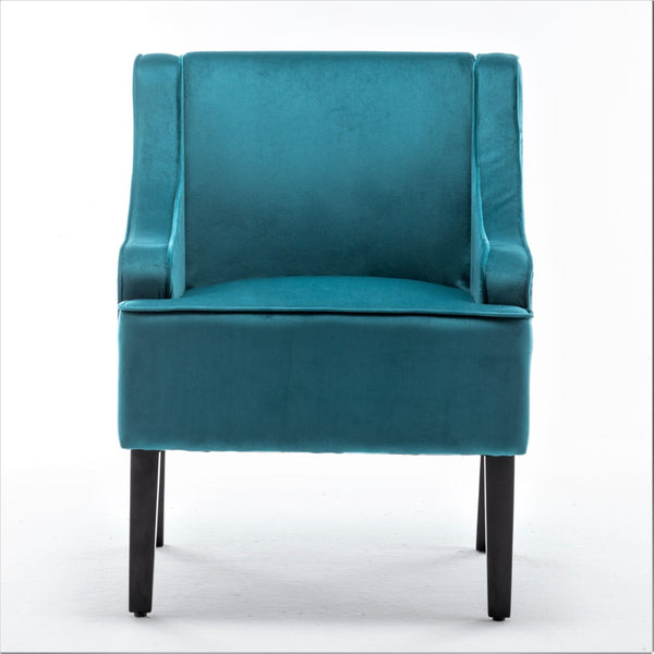 English Elm Versatile Solid Wood Accent Chair Velvet Upholstered Tailored Silhouette for Dining Bedroom Teal Blue B2735P511129