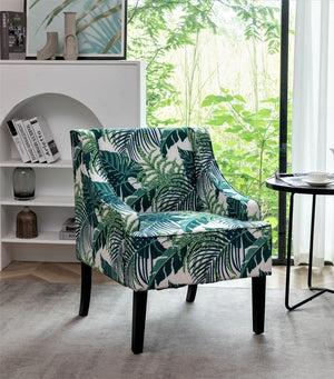 English Elm Versatile Solid Wood Accent Chair Velvet Upholstered Tailored Silhouette for Dining Bedroom Green Leaves B2735P511130