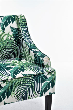 English Elm Versatile Solid Wood Accent Chair Velvet Upholstered Tailored Silhouette for Dining Bedroom Green Leaves B2735P511130