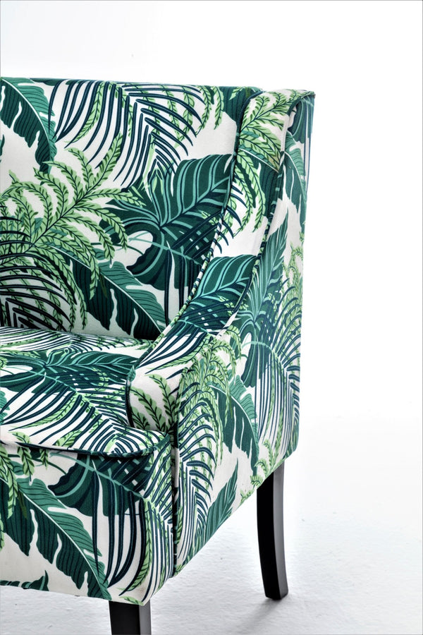 English Elm Versatile Solid Wood Accent Chair Velvet Upholstered Tailored Silhouette for Dining Bedroom Green Leaves B2735P511130