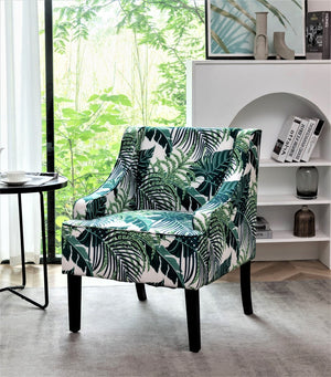 English Elm Versatile Solid Wood Accent Chair Velvet Upholstered Tailored Silhouette for Dining Bedroom Green Leaves B2735P511130