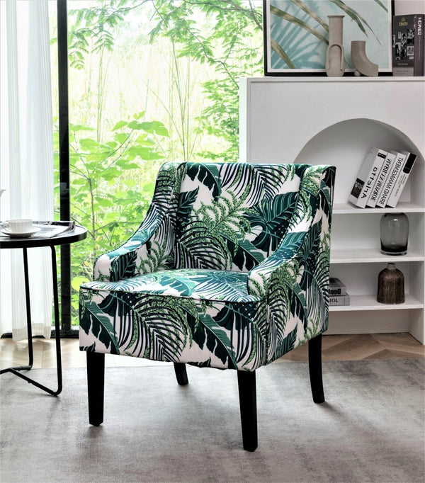 English Elm Versatile Solid Wood Accent Chair Velvet Upholstered Tailored Silhouette for Dining Bedroom Green Leaves B2735P511130