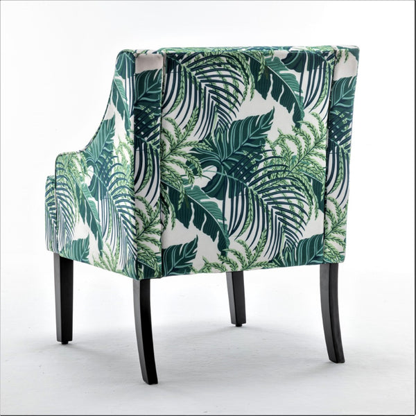 English Elm Versatile Solid Wood Accent Chair Velvet Upholstered Tailored Silhouette for Dining Bedroom Green Leaves B2735P511130