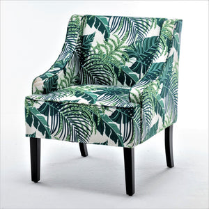 English Elm Versatile Solid Wood Accent Chair Velvet Upholstered Tailored Silhouette for Dining Bedroom Green Leaves B2735P511130