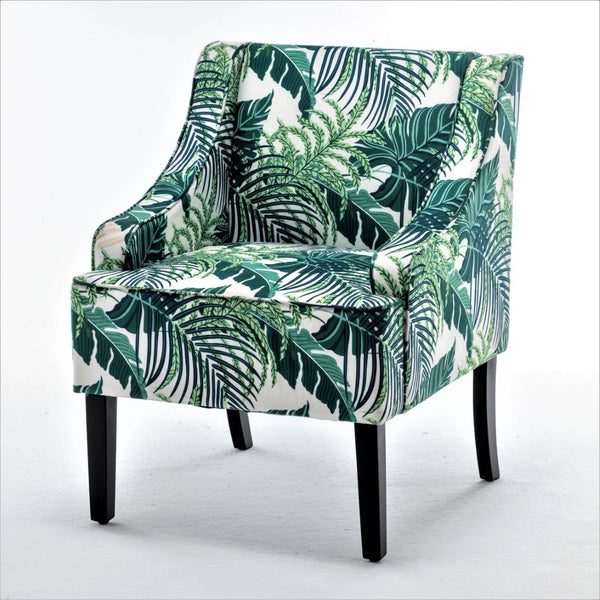 English Elm Versatile Solid Wood Accent Chair Velvet Upholstered Tailored Silhouette for Dining Bedroom Green Leaves B2735P511130