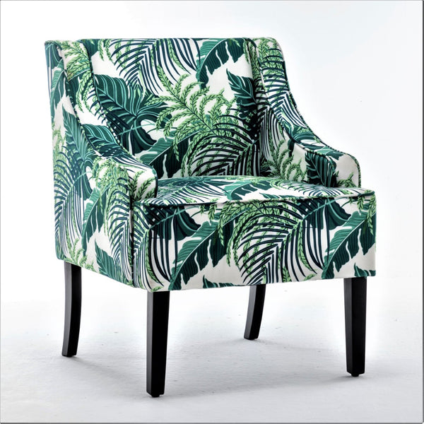 English Elm Versatile Solid Wood Accent Chair Velvet Upholstered Tailored Silhouette for Dining Bedroom Green Leaves B2735P511130