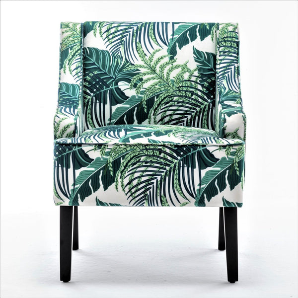 English Elm Versatile Solid Wood Accent Chair Velvet Upholstered Tailored Silhouette for Dining Bedroom Green Leaves B2735P511130