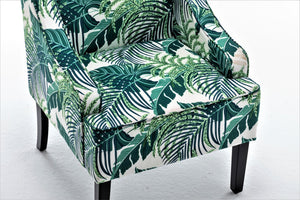 English Elm Versatile Solid Wood Accent Chair Velvet Upholstered Tailored Silhouette for Dining Bedroom Green Leaves B2735P511130