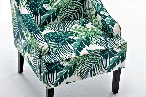 English Elm Versatile Solid Wood Accent Chair Velvet Upholstered Tailored Silhouette for Dining Bedroom Green Leaves B2735P511130