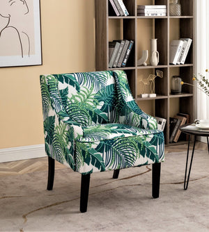 English Elm Versatile Solid Wood Accent Chair Velvet Upholstered Tailored Silhouette for Dining Bedroom Green Leaves B2735P511130