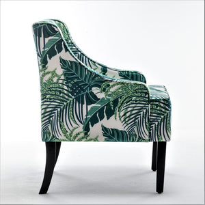 English Elm Versatile Solid Wood Accent Chair Velvet Upholstered Tailored Silhouette for Dining Bedroom Green Leaves B2735P511130