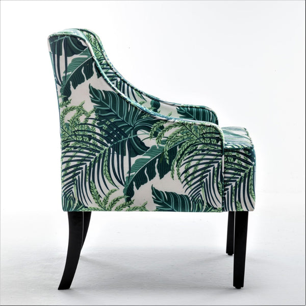 English Elm Versatile Solid Wood Accent Chair Velvet Upholstered Tailored Silhouette for Dining Bedroom Green Leaves B2735P511130