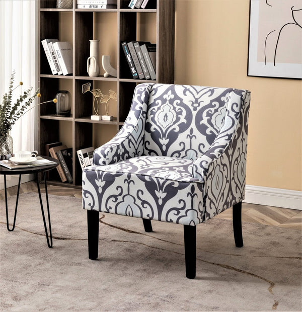 English Elm Versatile Solid Wood Accent Chair Velvet Upholstered Tailored Silhouette for Dining Bedroom White+gray B2735P511132
