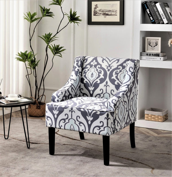 English Elm Versatile Solid Wood Accent Chair Velvet Upholstered Tailored Silhouette for Dining Bedroom White+gray B2735P511132