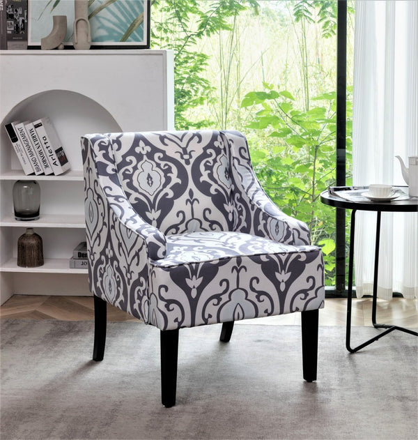 English Elm Versatile Solid Wood Accent Chair Velvet Upholstered Tailored Silhouette for Dining Bedroom White+gray B2735P511132