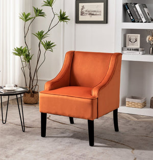 English Elm Versatile Solid Wood Accent Chair Velvet Upholstered Tailored Silhouette for Dining Bedroom Orange B2735P511134