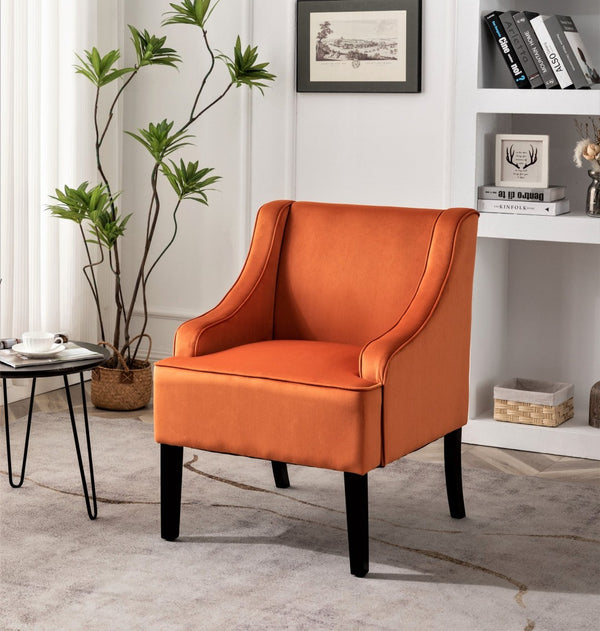 English Elm Versatile Solid Wood Accent Chair Velvet Upholstered Tailored Silhouette for Dining Bedroom Orange B2735P511134
