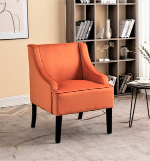 English Elm Versatile Solid Wood Accent Chair Velvet Upholstered Tailored Silhouette for Dining Bedroom Orange B2735P511134
