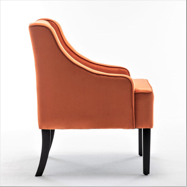 English Elm Versatile Solid Wood Accent Chair Velvet Upholstered Tailored Silhouette for Dining Bedroom Orange B2735P511134