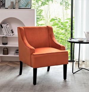 English Elm Versatile Solid Wood Accent Chair Velvet Upholstered Tailored Silhouette for Dining Bedroom Orange B2735P511134
