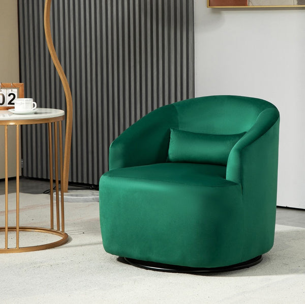 English Elm 362 Degree Swivel Velvet Barrel Chair Curved Cocoon Seat for Living Room or Bedroom B2735P511222