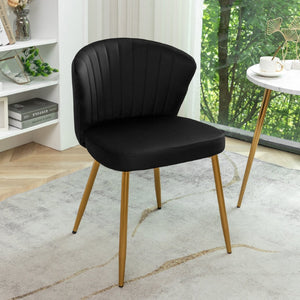 English Elm Modern Channel Tufted Velvet Slipper Chair with Gold Legs for Bedroom or Entryway Black B2735P511268