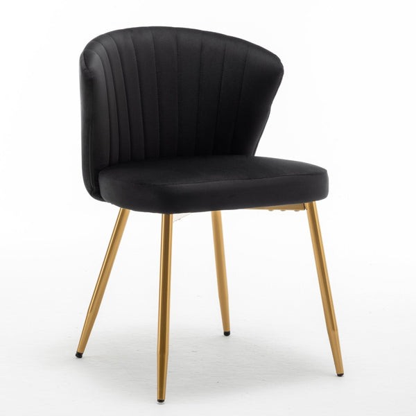 English Elm Modern Channel Tufted Velvet Slipper Chair with Gold Legs for Bedroom or Entryway Black B2735P511268
