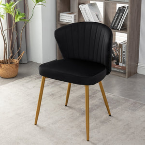 English Elm Modern Channel Tufted Velvet Slipper Chair with Gold Legs for Bedroom or Entryway Black B2735P511268