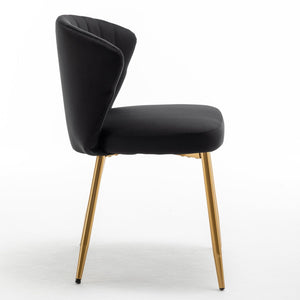 English Elm Modern Channel Tufted Velvet Slipper Chair with Gold Legs for Bedroom or Entryway Black B2735P511268