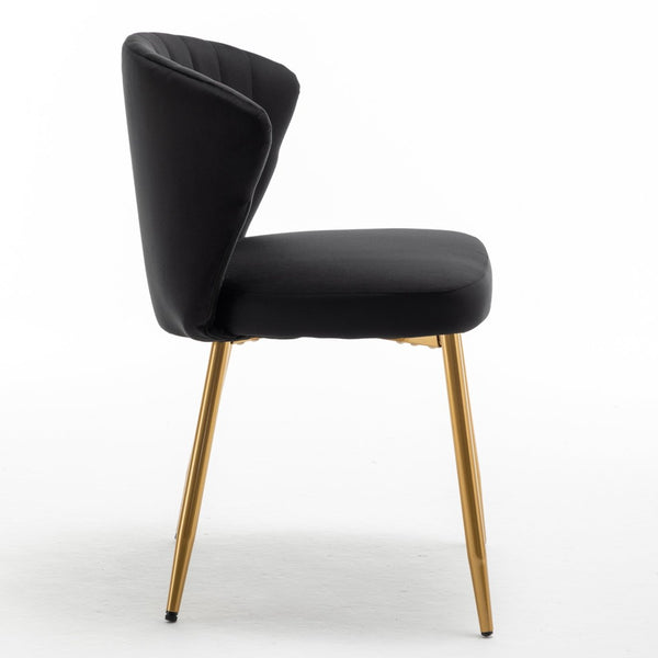 English Elm Modern Channel Tufted Velvet Slipper Chair with Gold Legs for Bedroom or Entryway Black B2735P511268
