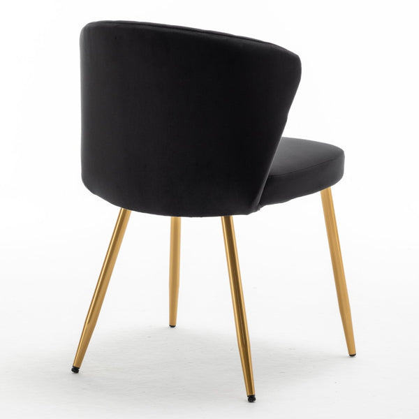 English Elm Modern Channel Tufted Velvet Slipper Chair with Gold Legs for Bedroom or Entryway Black B2735P511268