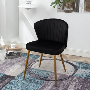 English Elm Modern Channel Tufted Velvet Slipper Chair with Gold Legs for Bedroom or Entryway Black B2735P511268