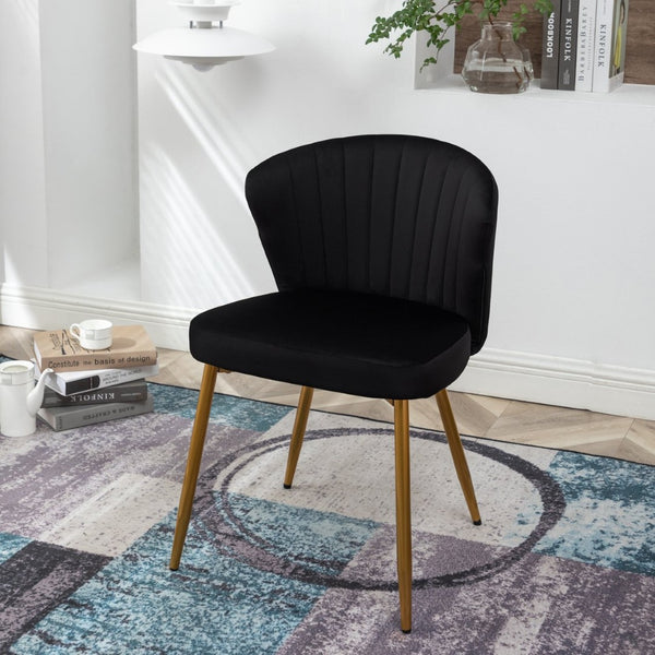 English Elm Modern Channel Tufted Velvet Slipper Chair with Gold Legs for Bedroom or Entryway Black B2735P511268
