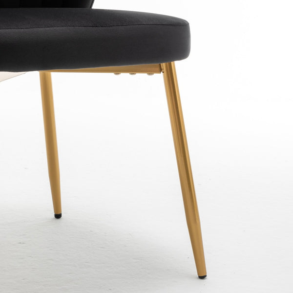English Elm Modern Channel Tufted Velvet Slipper Chair with Gold Legs for Bedroom or Entryway Black B2735P511268
