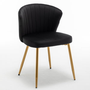 English Elm Modern Channel Tufted Velvet Slipper Chair with Gold Legs for Bedroom or Entryway Black B2735P511268