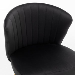 English Elm Modern Channel Tufted Velvet Slipper Chair with Gold Legs for Bedroom or Entryway Black B2735P511268